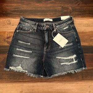 KanCan Blue Distressed Jean Shorts with Frayed Hem